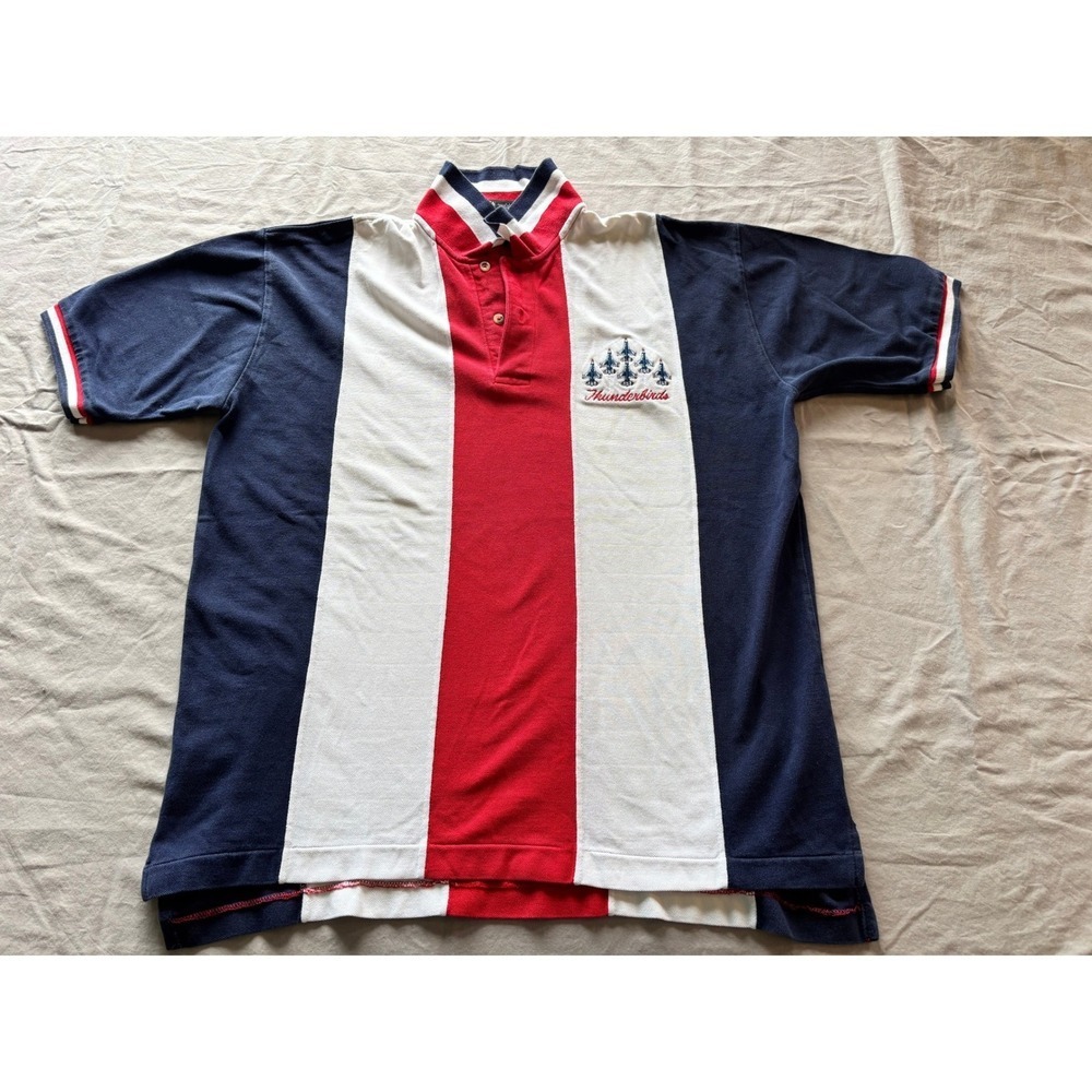 Inner Harbor USAF Thunderbirds Polo Shirt Mens Large Red White Blue Stripe